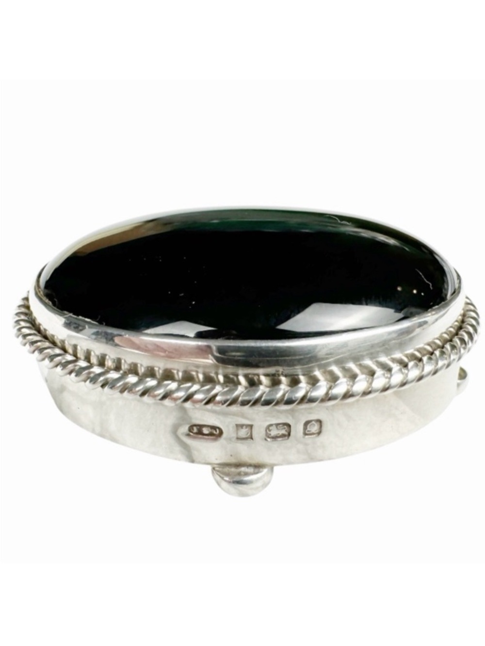 RARE! Hallmarked Silver Convertible Sterling Onyx Pill Box & Brooch